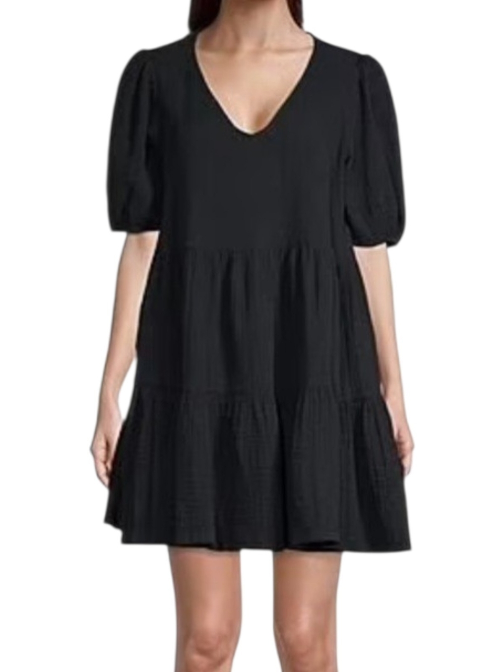a.n.a Black V-Neck Tiered Puff Sleeve Midi Dress Size 1X